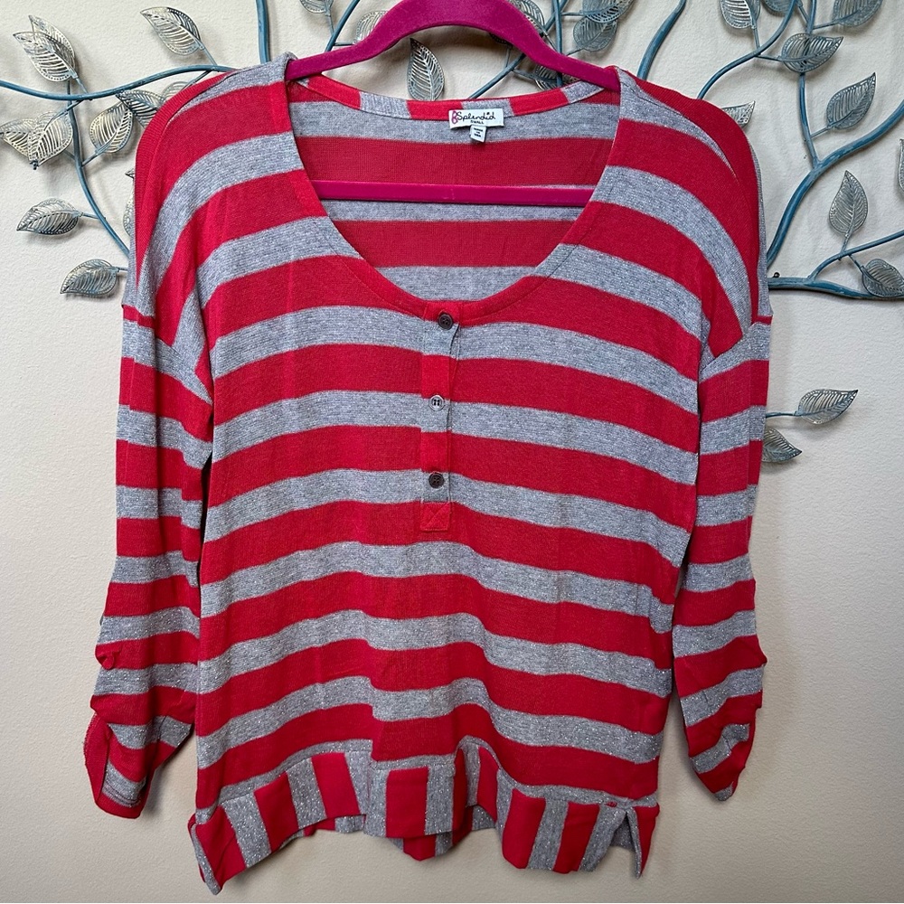 Splendid shimmery silver & orange stripe oversized henley Sz S